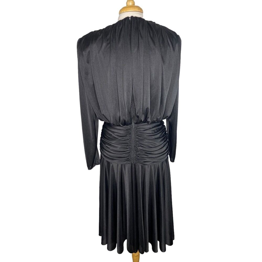 ABBY KENT Vintage 1980s Black Satin Formal Beaded Gown Size 12 Made in USA - Picture 4 of 13